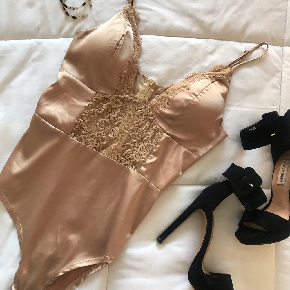 Nude Satin Lace Bodysuit